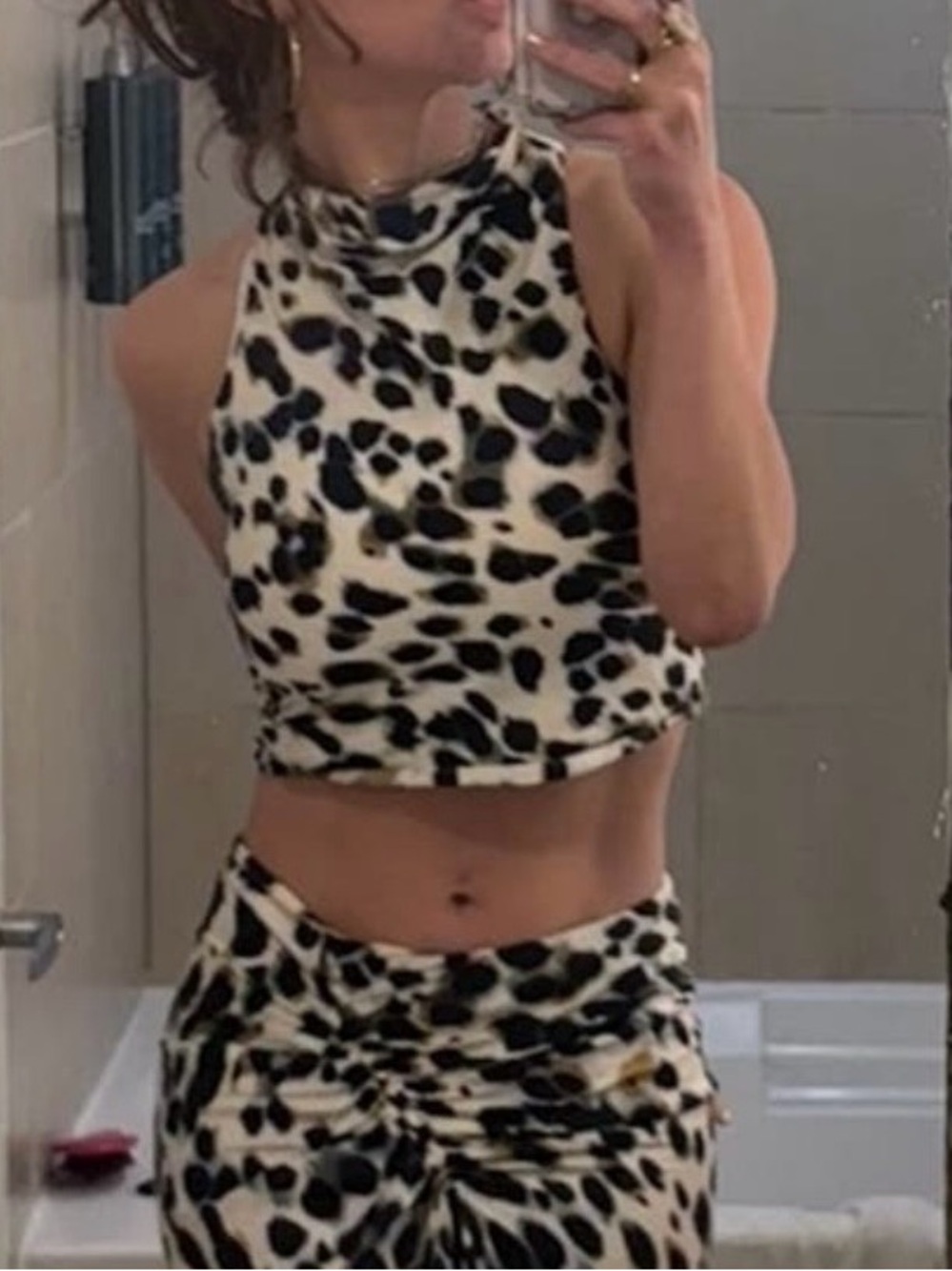 A.L.C. Sleeveless Lily Top Leopard Print Crop Top - White/Blue/Gold